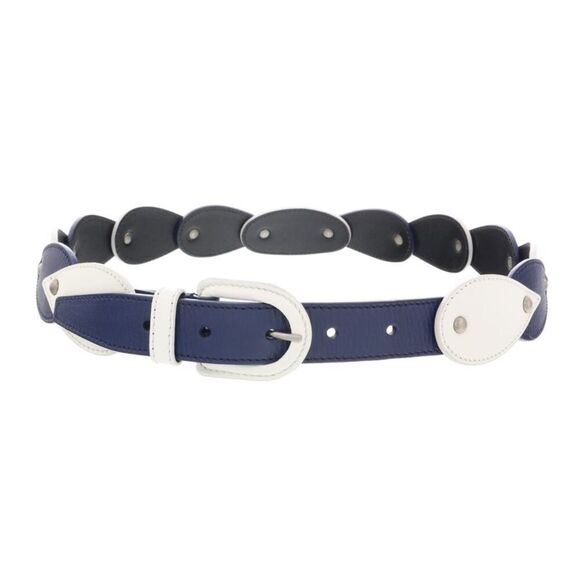 Miu Miu White Blue Teardrop Tile Applique Classic RingBelt-